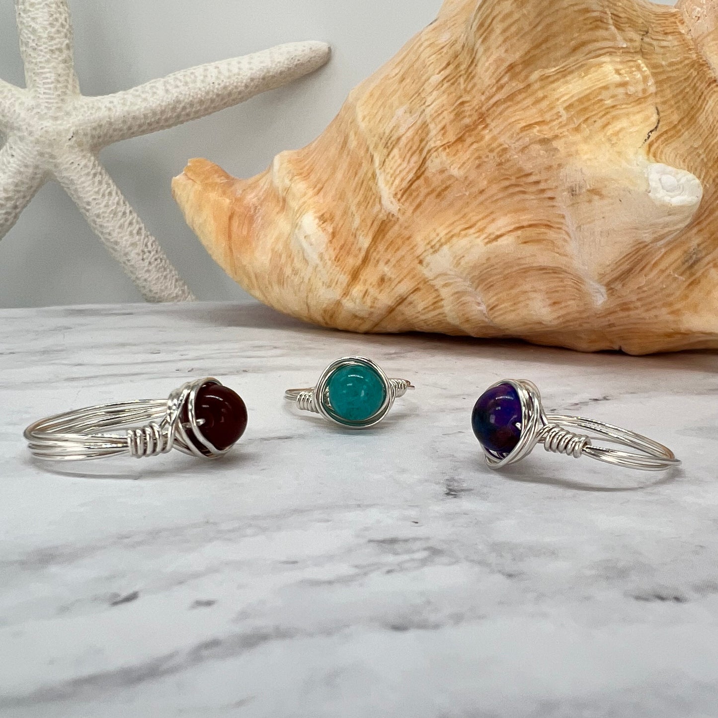 A Custom Sterling Silver  Wire Wrapped Crystal Rings