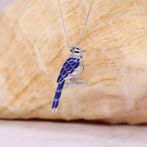 Blue Jay Sterling Silver Blue Bird Cage Pendant